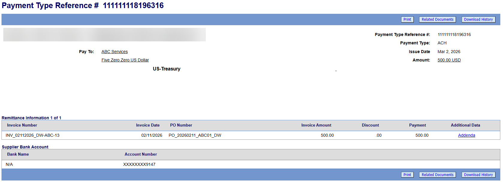 The payment type reference window includes a button to print the invoice.