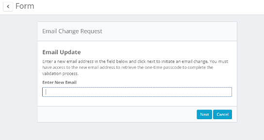 Enter a new email address in the change request form.