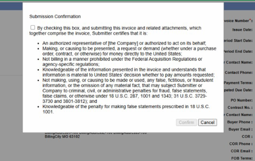 A pop-up window appears on the confirmation page.